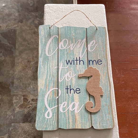 NWT Rustic Seafoam Slatted Wood Come with me to the Sea Seahorse Home Decor Sign - Picture 4 of 9